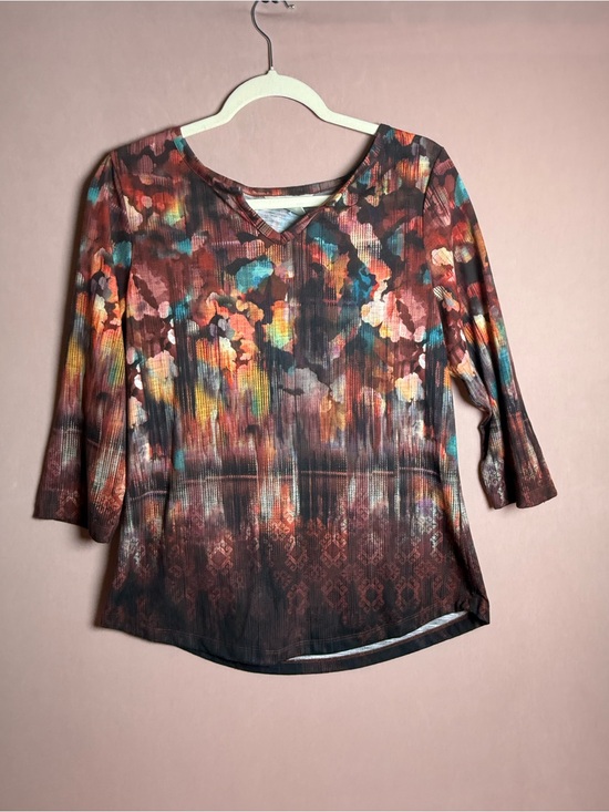 Christopher & Banks Tops - Christopher & Banks Multicolor Abstract Print V Neck Long Sleeve Blouse Size M